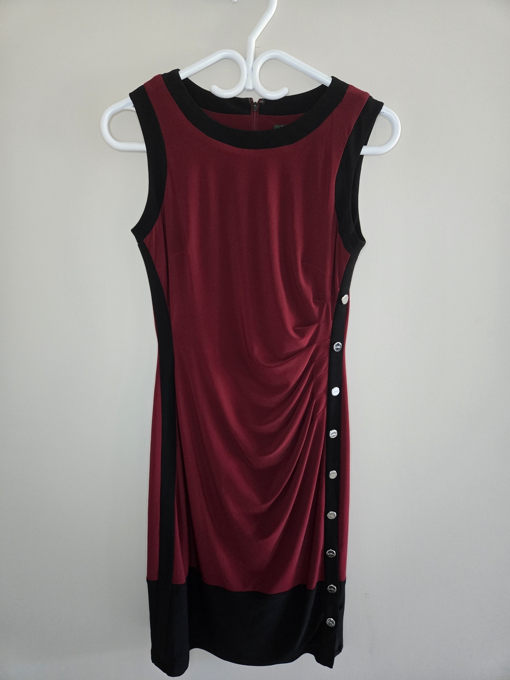 Ralph Lauren Wine and Black Sleeveless Ruched Midi Dress - New